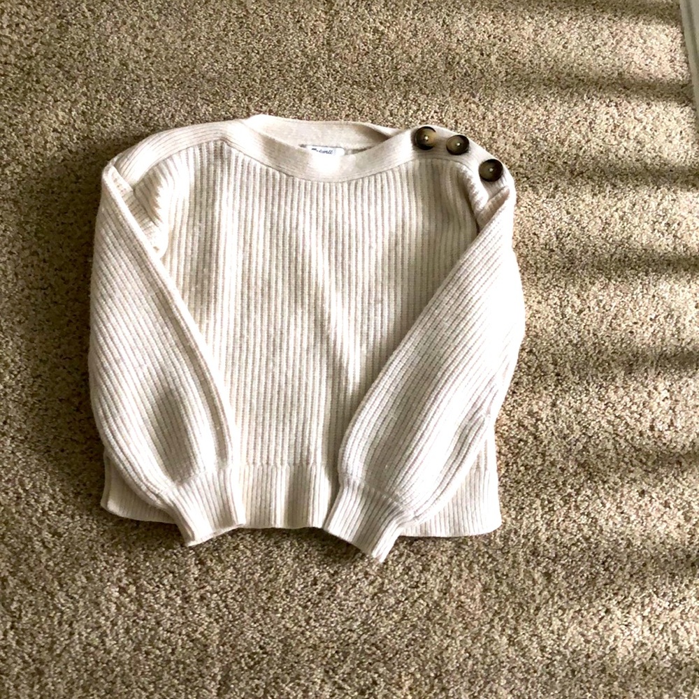 Madewell white Boatneck Button shoulder sweater